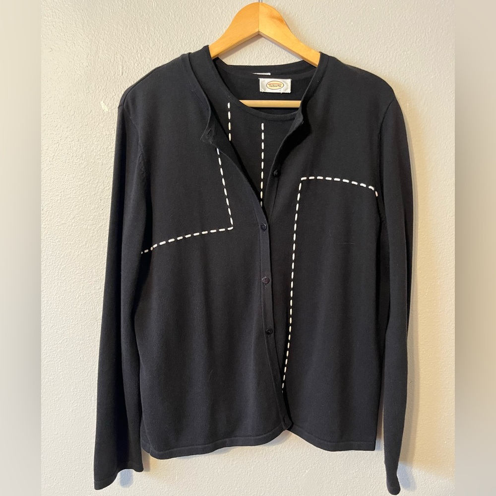 Vintage Talbots Sweater Set Black w/ White Stitching Size Medium